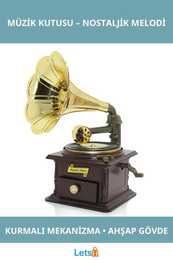 Nostaljik Gramafon Müzik Kutusu Estetik Dekoratif Ürün - Image 1