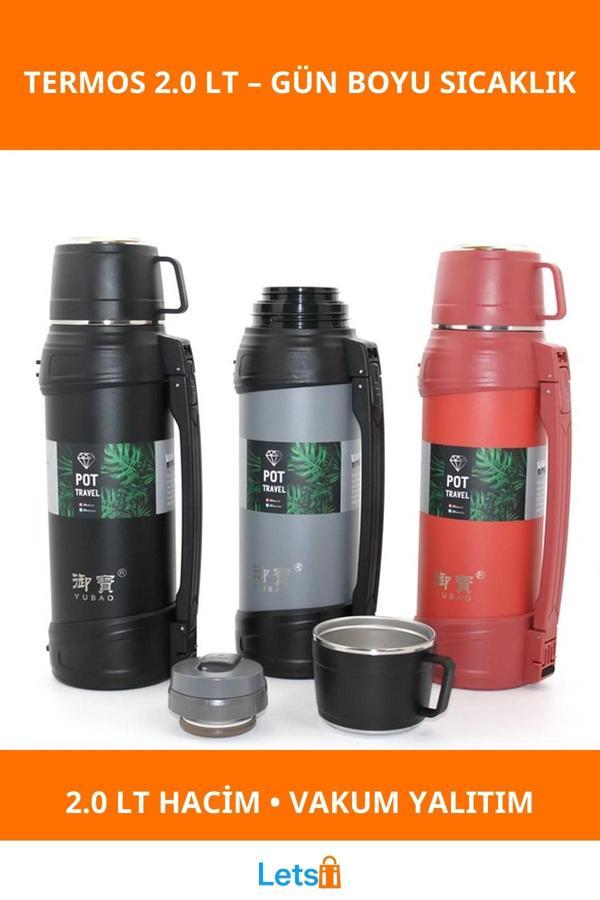 Paslanmaz Çelik Çift Katmanlı Termos 2.0 Lt Sıcak Soğuk Koruma - Image 1