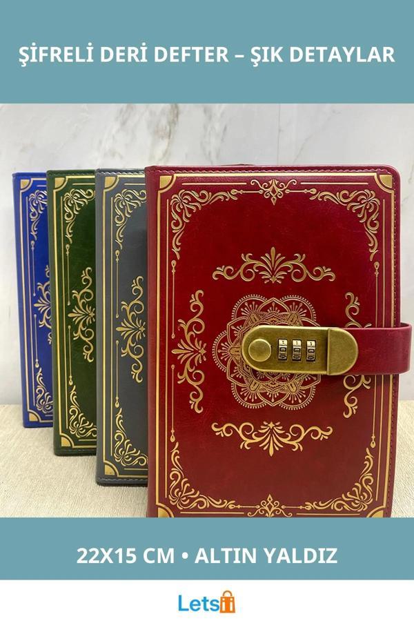 Özel Tasarım Şifreli Deri Defter 22x15 cm Güvenli Kilitli Günlük - Image 1