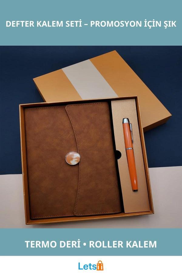 Özel Tasarım Deri Defter Roller Kalem Hediye Seti - Image 1