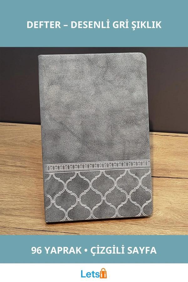 Desenli Gri Renk Kaliteli Deri Defter Şık ve Modern - Image 1