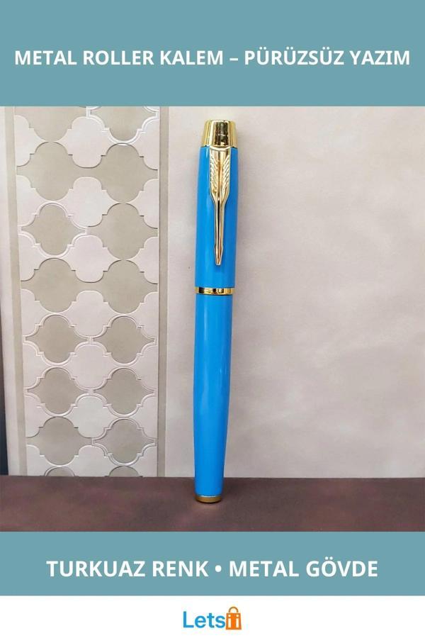 Turkuaz Metal Roller Kalem Şık Tasarım ve Dayanıklılık - Image 1