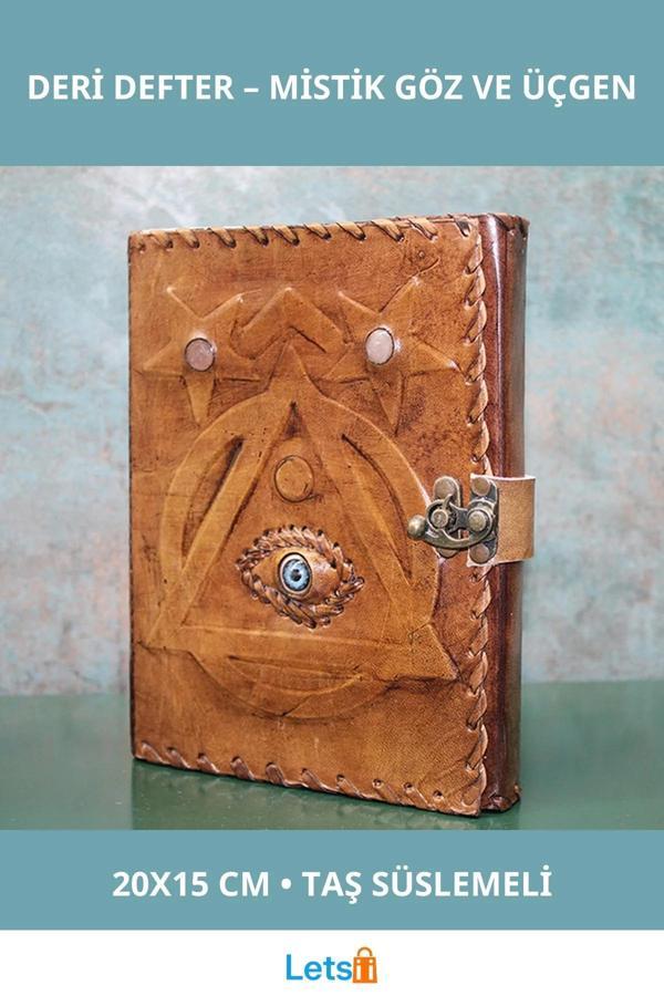 Taşlı Deri Defter 20x15 cm El Yapımı Mistik Tasarım - Image 1