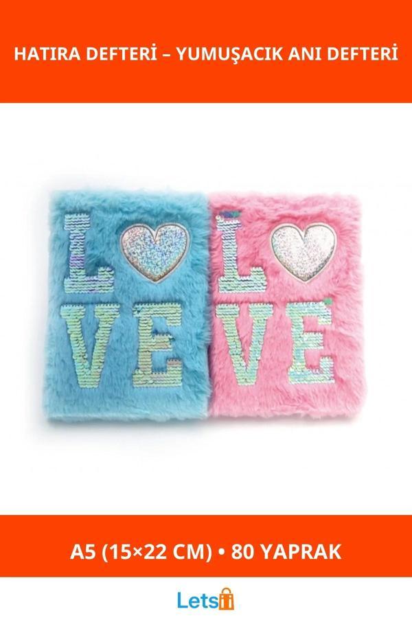 LOVE Tasarımlı Yumuşak Peluş Hatıra Defteri A5 - Image 1