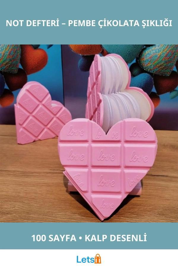 Kalpli Pembe Çikolata Not Defteri 100 Sayfa - Image 1