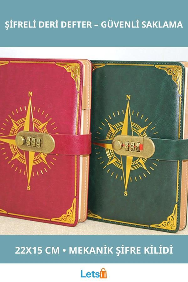 Özel Tasarım Şifreli Deri Defter 22x15 cm - Image 1