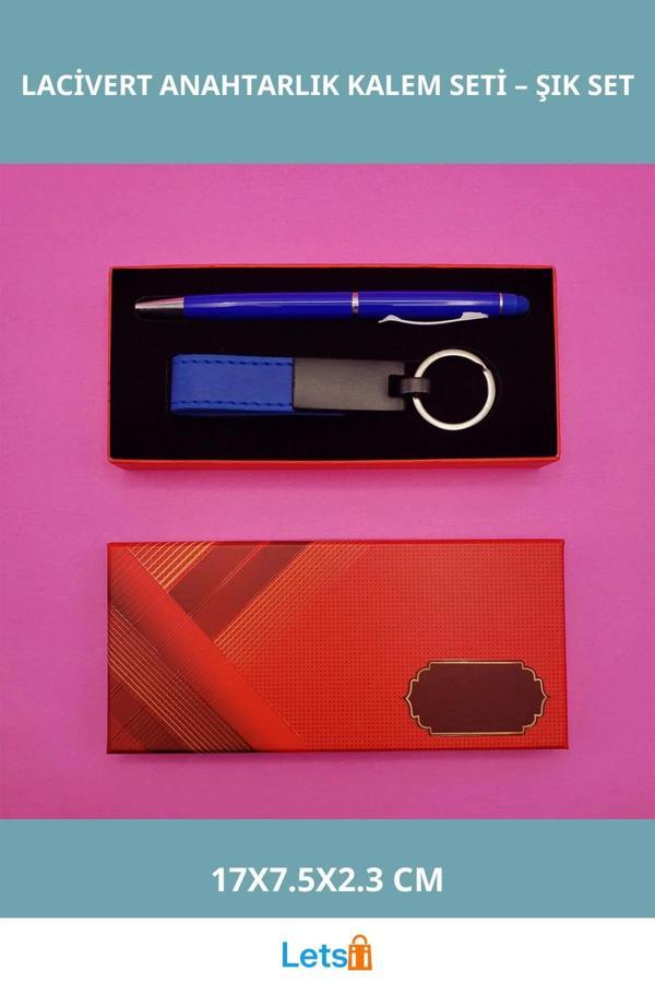 Kırmızı Kutulu Lacivert Tükenmez ve Touchpen Anahtarlık Kalem - Image 1