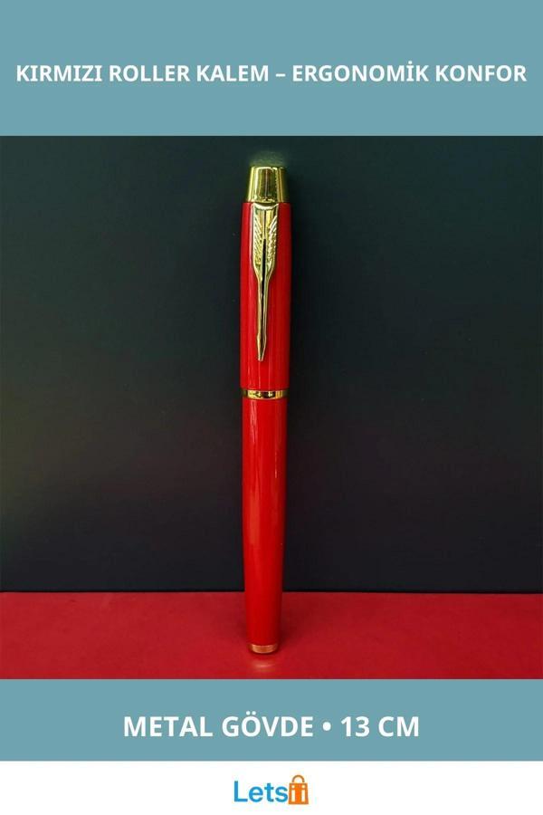 Metal Kırmızı Roller Kalem Şık Ergonomik Tasarım 13 cm - Image 1