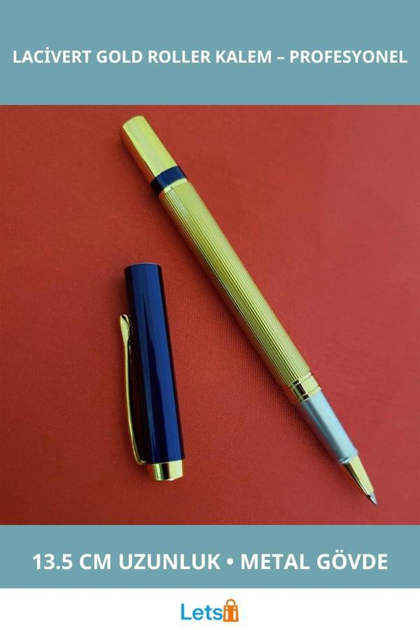 Şık Lacivert Gold Tasarım Roller Kalem 13.5 cm - Image 1