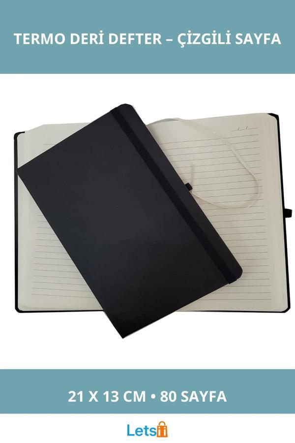Siyah Termo Deri Çizgili Defter 21x13 cm Günlük ve İş Kullanımı için - Image 1