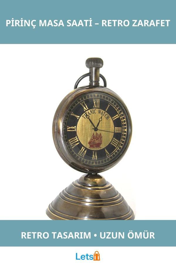 Klasik Pirinç Masa Üstü Saat Antika Tasarım Dekoratif Aksesuar - Image 1