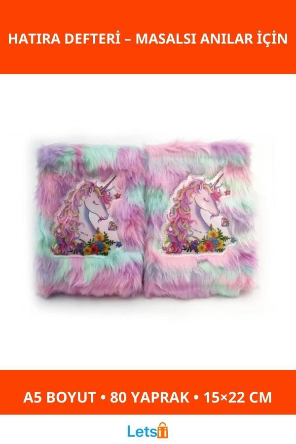 Çiçekli Unicorn Tasarımlı Peluş Hatıra Defteri A5 80 Yaprak - Image 1
