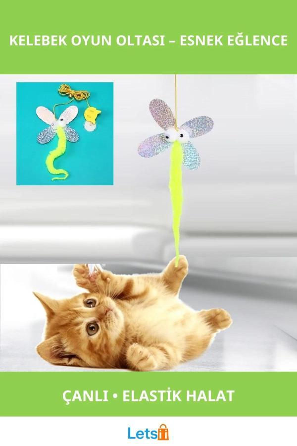 Kelebek Model Elastik Kendinden Yapışkanlı Kedi Oyun Oltası - Image 1