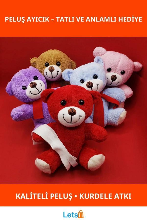 Renkli Peluş Ayıcık 23 cm Şık Hediyelik - Image 1