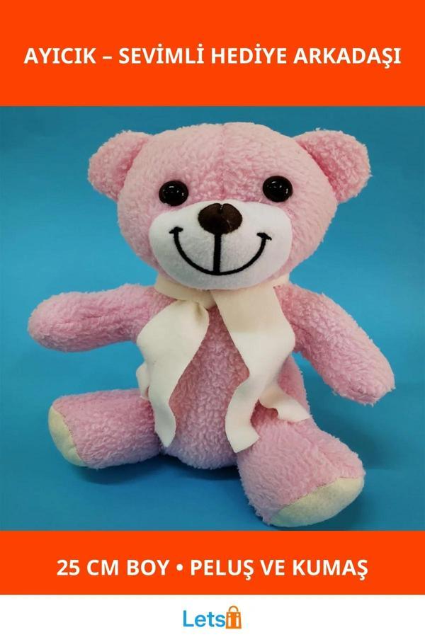 Pembe Peluş Atkılı Oyuncak Ayıcık 25 cm - Image 1