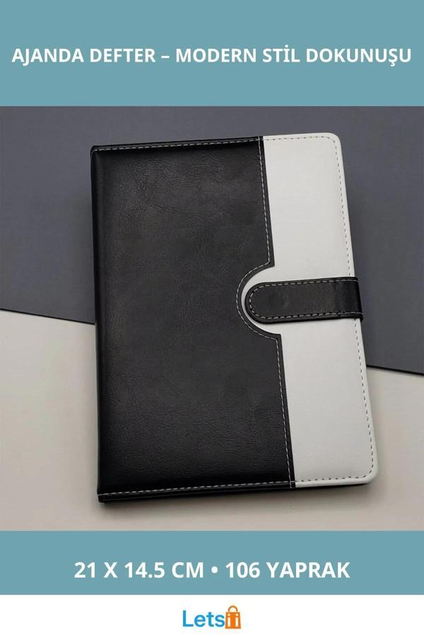 Şık Tarihsiz Ajanda Defter Siyah Beyaz 21 cm x 14.5 cm - Image 1
