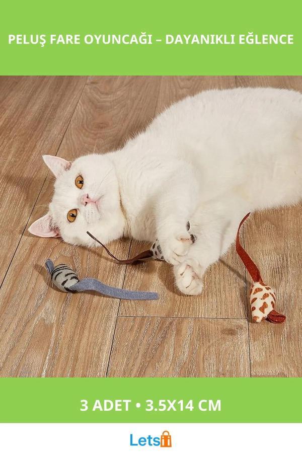 Peluş Fare Kedi Oyuncağı 3 Adet Dayanıklı Kumaş - Image 1