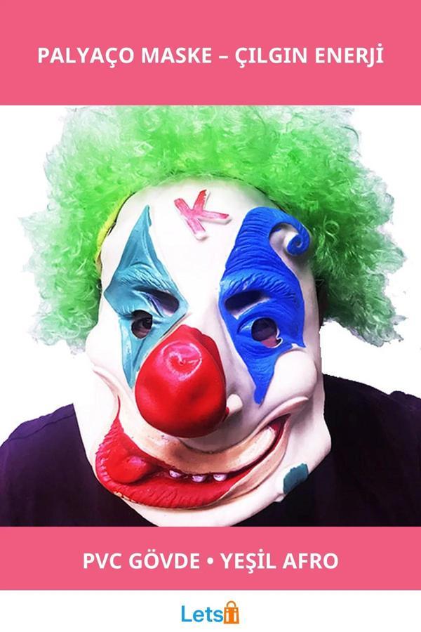 Yeşil Afro Peruklu Eğlenceli Palyaço Maskesi - Image 1
