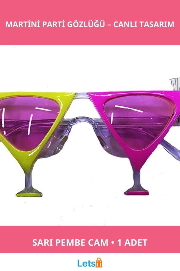 Renkli Camlı Şık Sarı Pembe Martini Parti Gözlüğü - Image 1