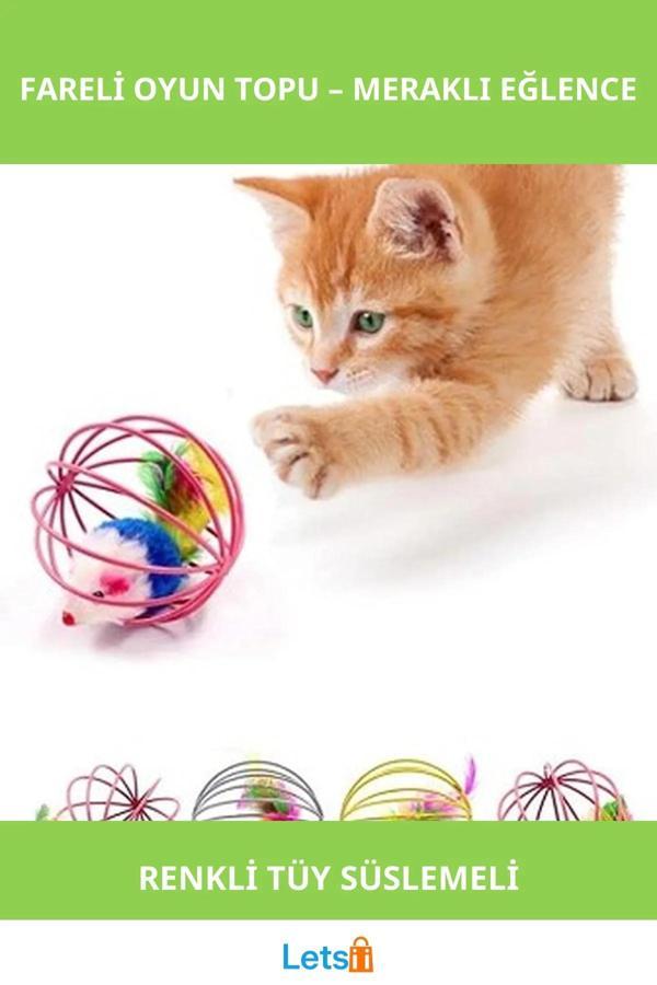 Kafesli Renkli Fareli Kedi ve Köpek Oyun Topu 6 cm - Image 1