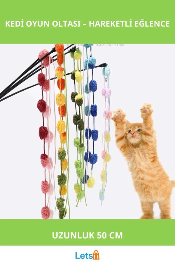 50 cm Çıngıraklı Kedi Oyun Oltası Eğlenceli Kedi Oyuncağı - Image 1