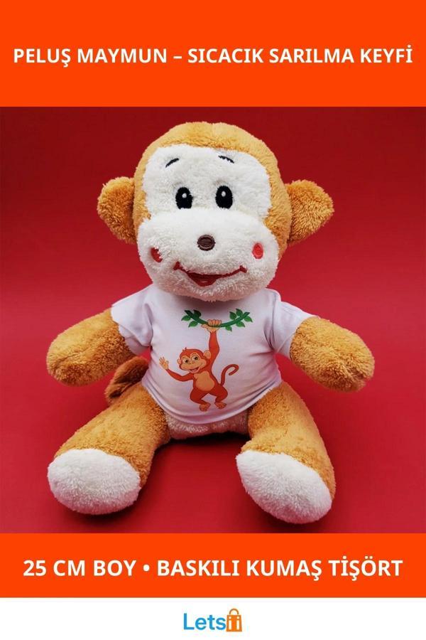 Yumuşak Peluş Tişörtlü Sevimli Maymun 25 cm - Image 1