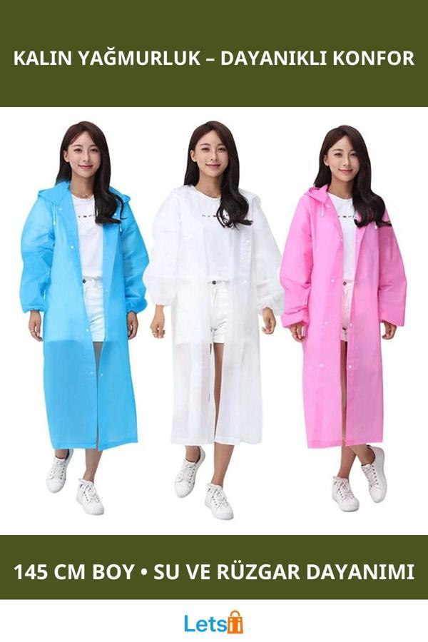 Kalın Yağmurluk Büyük Boy Su Geçirmez Unisex Sarı Beyaz Gül Kurusu - Image 1