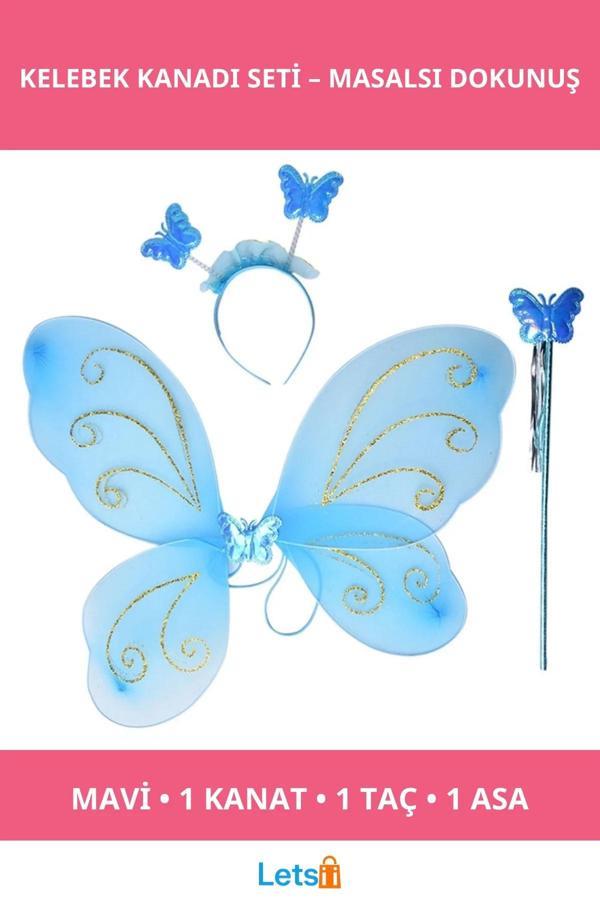 Mavi Kelebek Kanadı Taç ve Asa Seti Çocuklar İçin - Image 1