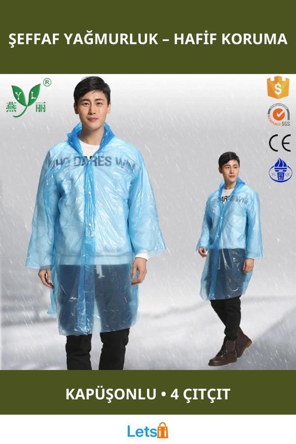 Unisex İnce Şeffaf Yağmurluk Kapüşonlu Dört Çıtçıtlı - Image 1