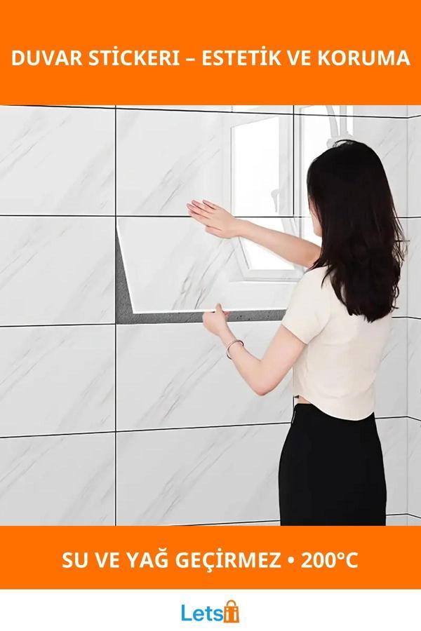 Beyaz Mermer Desenli Sugeçirmez Alüminyum Plastik Duvar Stickerı 60cm x 30cm - Image 1