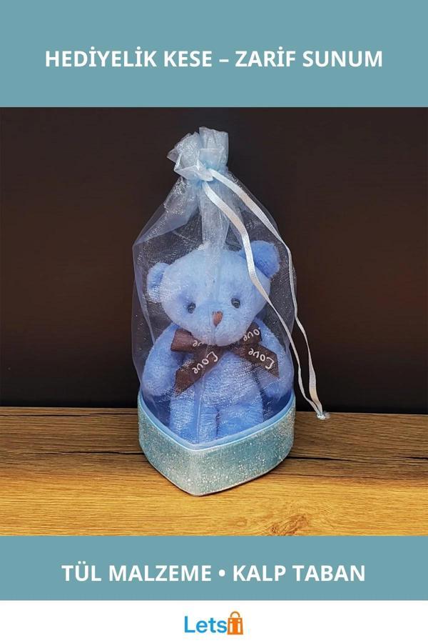 Mavi Hediyelik Kese İçinde Peluş Ayıcık - Image 1