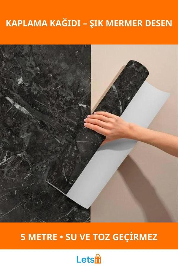 Siyah Mermer Desenli Su Geçirmez Yapışkanlı Kaplama Kağıdı 5 Metre 60 cm - Image 1