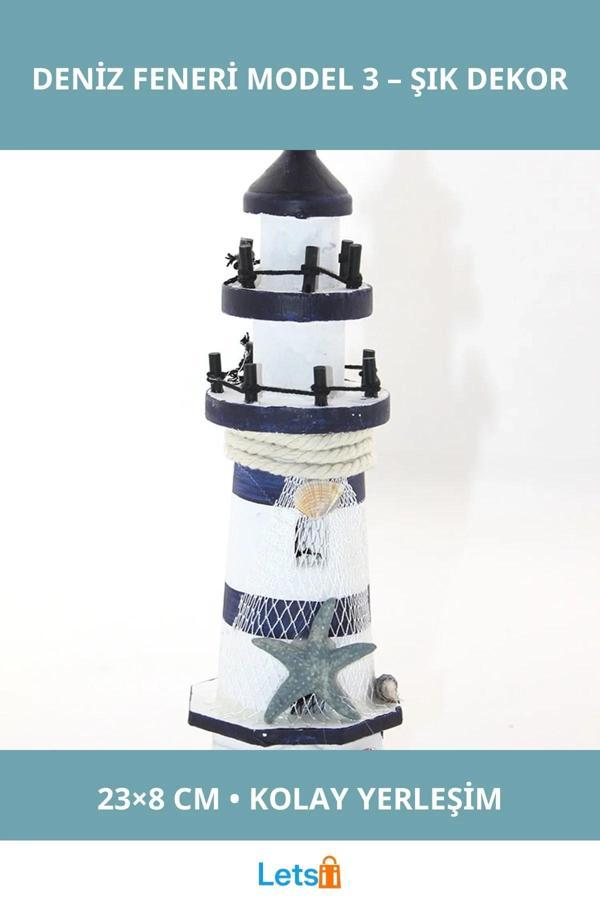 Ahşap Marin Deniz Feneri Mavi Beyaz 23x8 cm Dekoratif Ürün - Image 1