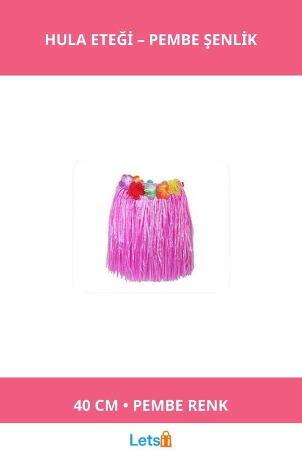 Tropikal Pembe Hawaii Hula Eteği 40 cm Cırtlı Lastikli - Image 1