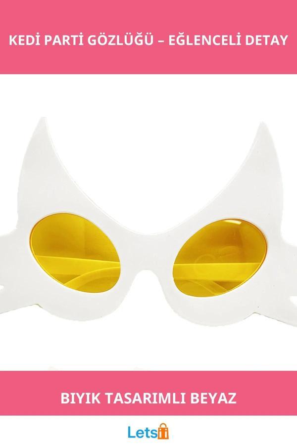 Beyaz Renkli Bıyık Tasarımlı Eğlenceli Kedi Parti Gözlüğü - Image 1