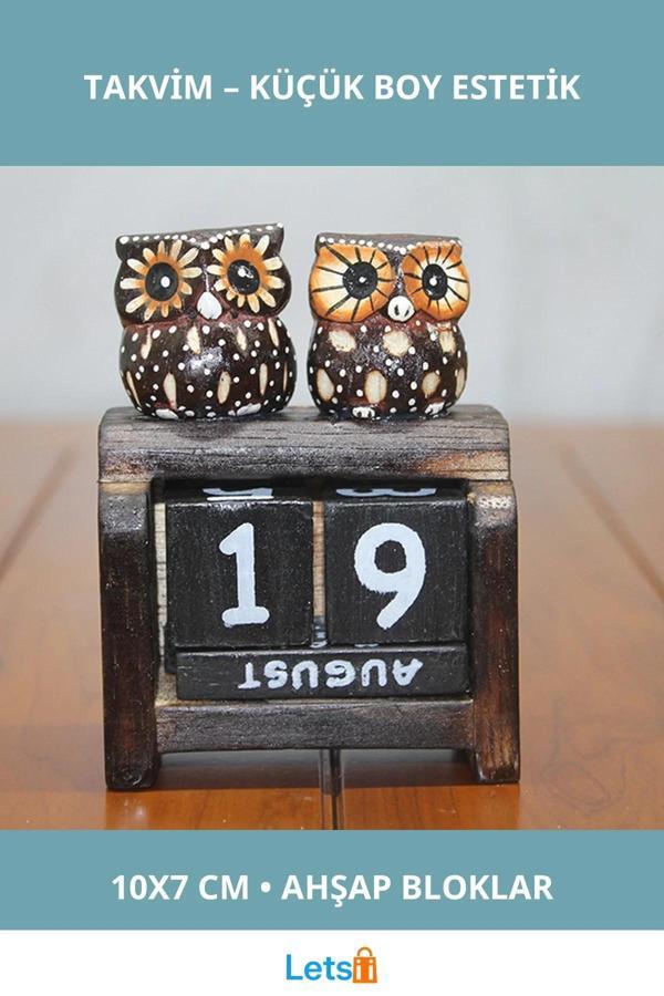 Doğal Ahşap Küçük Boy Baykuş Figürlü Takvim - Image 1