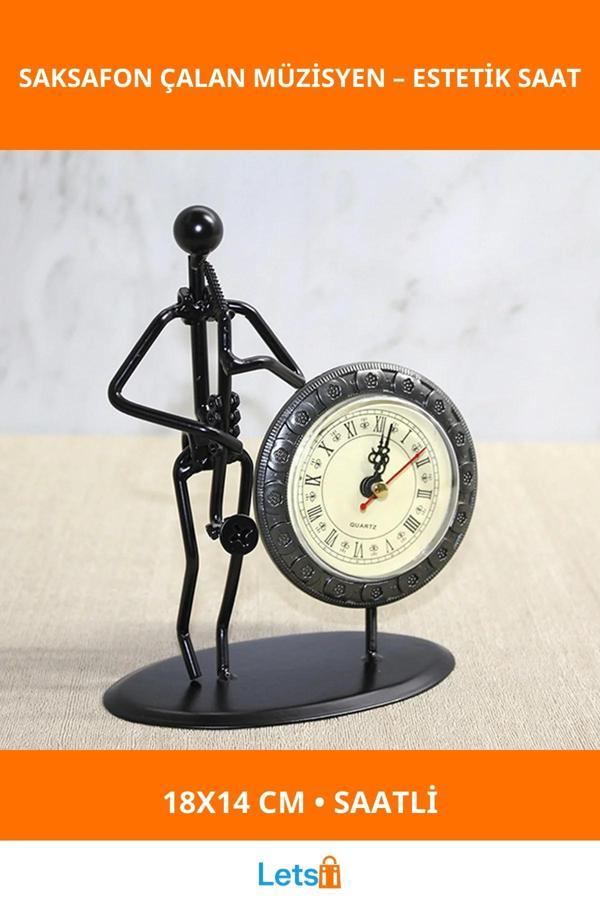Metal Saatli Saksafon Çalan Müzisyen Figürü - Image 1