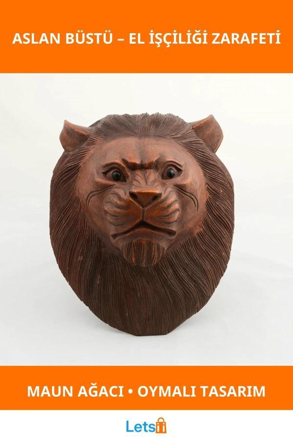 El Yapımı Maun Ağacı Dekoratif Aslan Büstü - Image 1