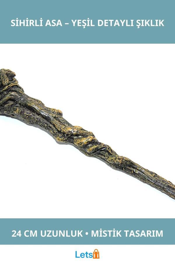 Polyester Sihirli Asa Model 1 24 cm Yeşil Detaylı Büyüleyici Aksesuar - Image 1