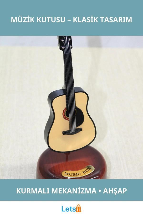 Ahşap Görünümlü Kurmalı Gitar Müzik Kutusu - Image 1