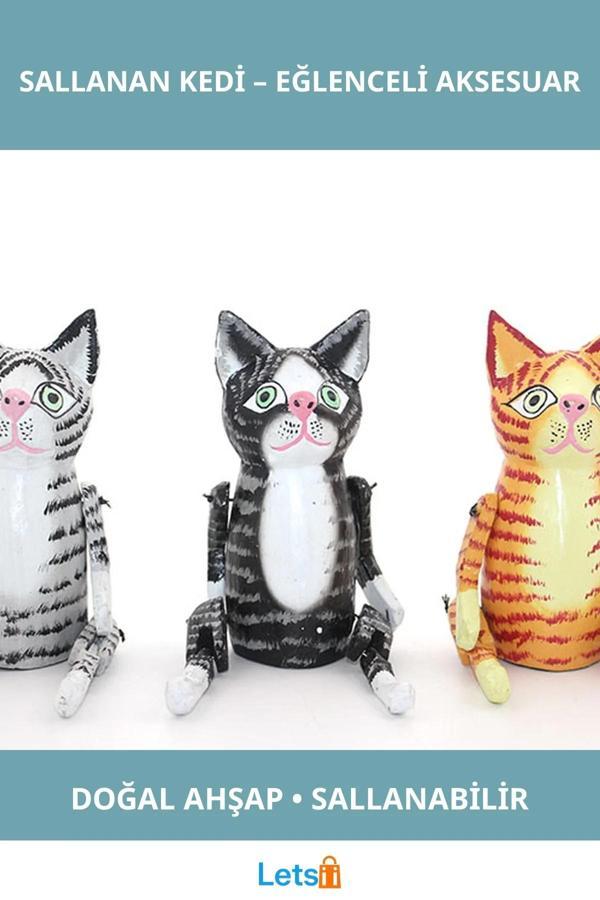 Ahşap Dekoratif Sallanan Kedi Eğlenceli Aksesuar - Image 1
