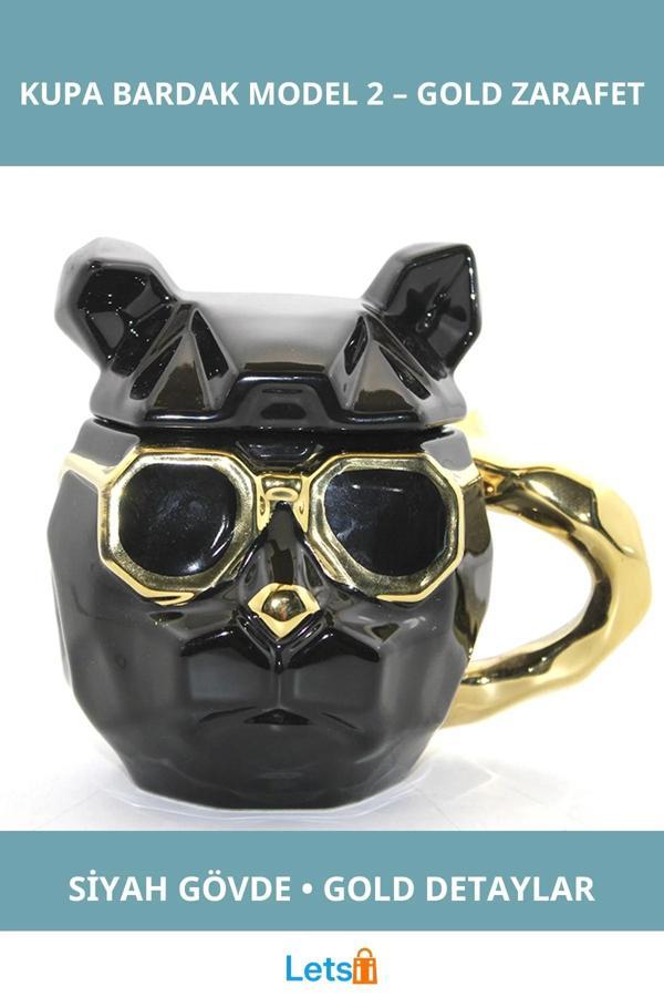 Şık Siyah Gold Detaylı Zarif Porselen Kupa Bardak - Image 1