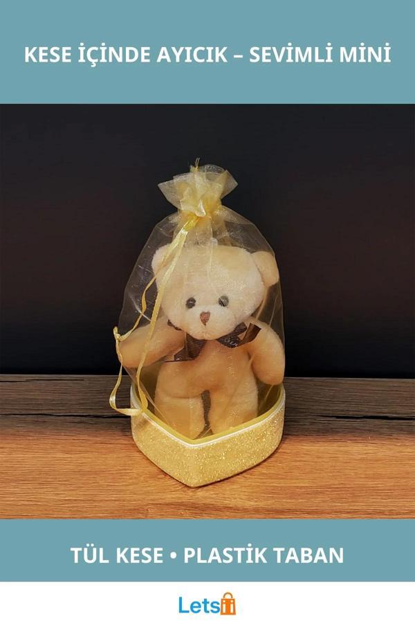 Kalp Tabanlı Tül Kese İçinde Yumuşak Peluş Ayıcık - Image 1
