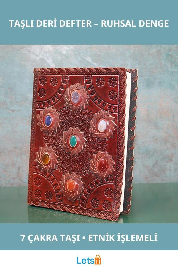 Taşlı Deri Defter 18x13 cm Çakra Simgeleriyle - Image 1