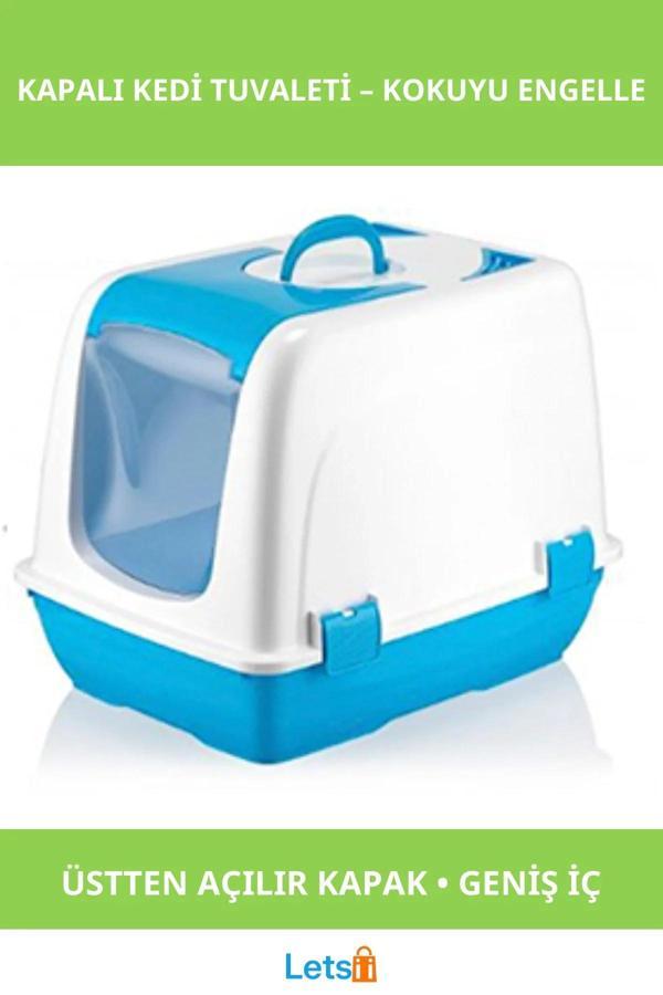 Üstten Açılır Kapalı Kedi Tuvaleti Mavi Yavru ve Yetişkin Kediler İçin - Image 1
