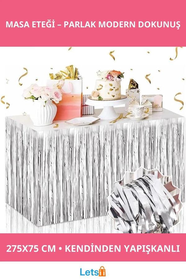 Gümüş Metalize Kendinden Yapışkanlı Masa Eteği 275x75 cm Dekoratif - Image 1