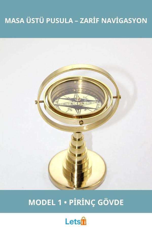 Zarif Pirinç Masa Üstü Pusula Dekoratif Aksesuar - Image 1