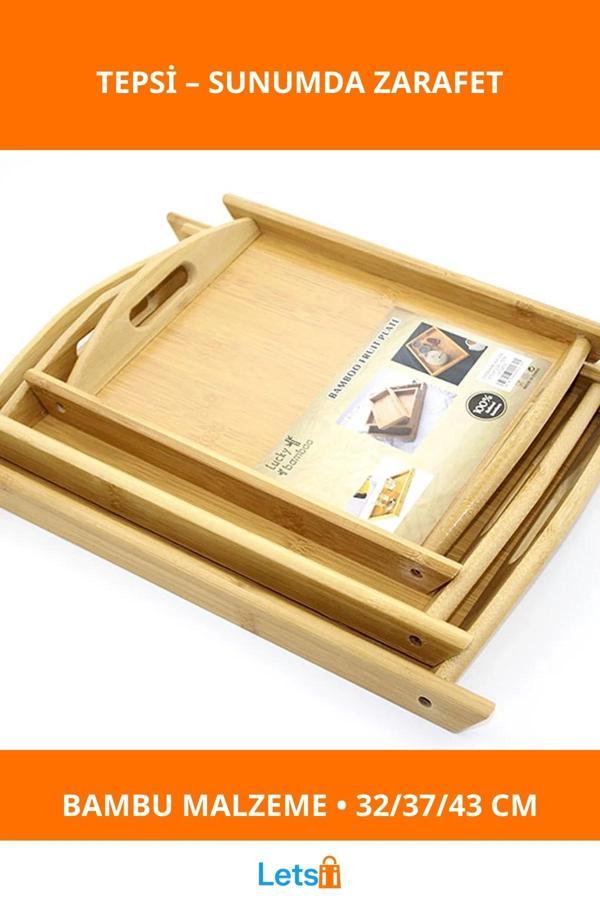 3'lü Doğal Bambu Tepsi Seti 32cm, 37cm, 43cm - Image 1