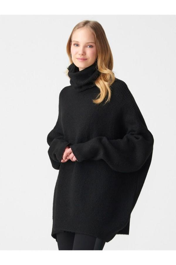 Dilvin 2268 balıkçı yaka geniş kazak siyah - Image 1