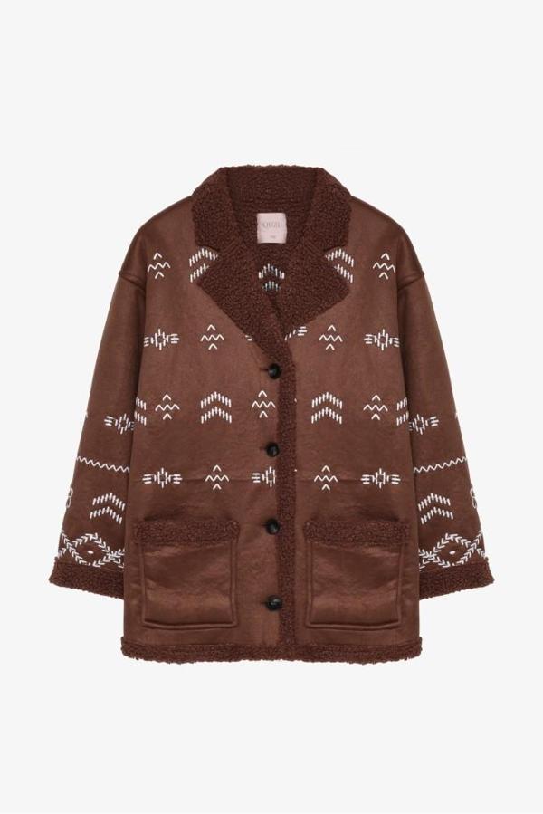 Quzu Nakış Detaylı Mont MNT01332 Kahve - Image 1